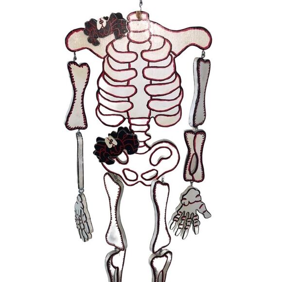 HALLOWEEN HANGING WOODEN PAINTED SKELETON WITH SPIDERS - Picture 8 of 16